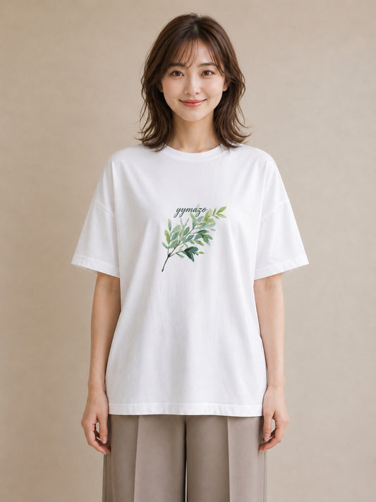 Tシャツ レディース シダ 植物 ボタニカル イラスト きれいめ 在宅 公園 白T YMAZO