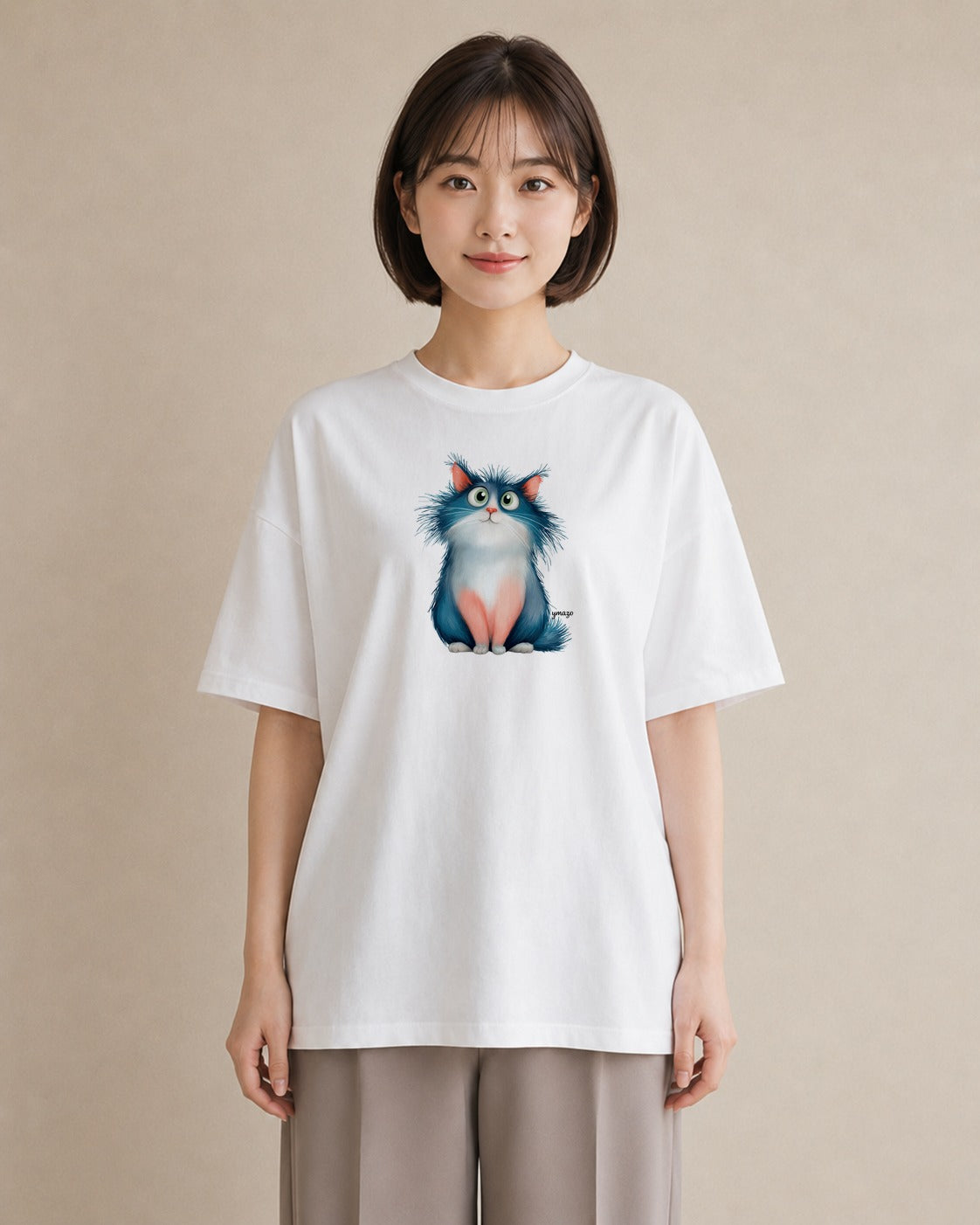 Tシャツ レディース メインクーン 猫 ねこ イラスト ペアコーデ 秋コーデ 白T YMAZO