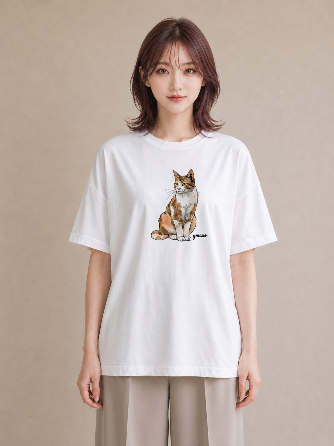 Tシャツ レディース エキゾチックショートヘア 猫 ねこ イラスト カジュアル 親子 20代 白T YMAZO