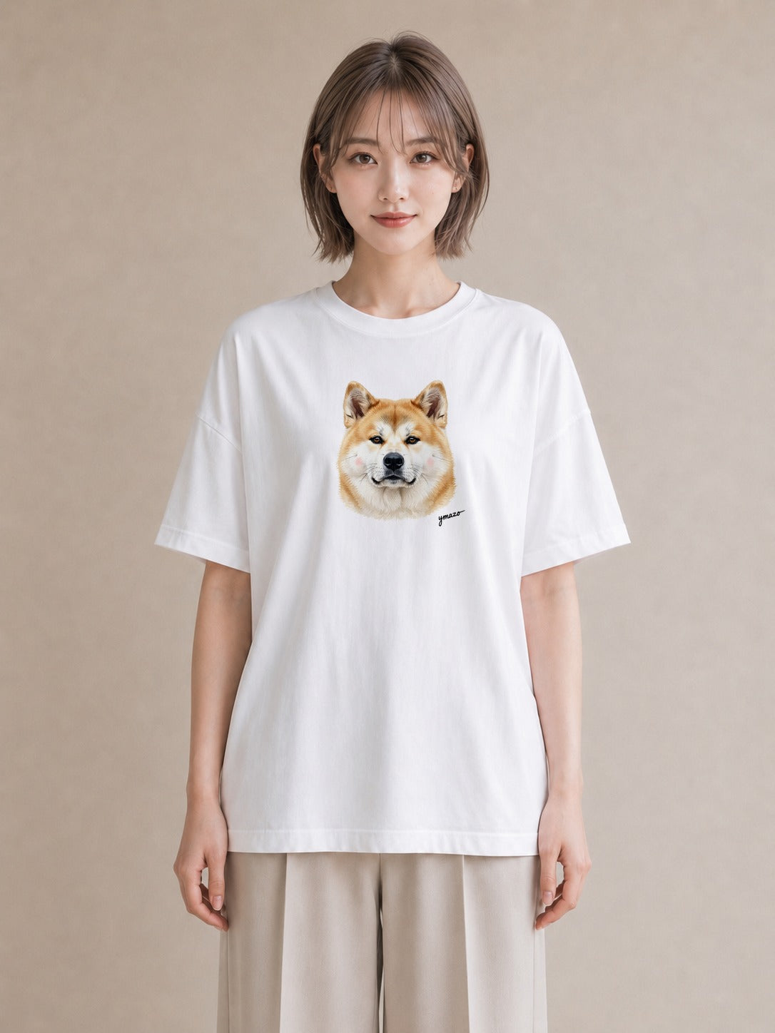 半袖Tシャツ レディース 秋田犬 犬 いぬ イラスト ユニーク 母娘コーデ 自分用 白T YMAZO
