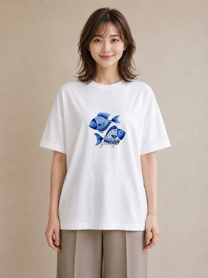 グラフィックTシャツ レディース 熱帯魚 ペット 動物 イラスト 春服 ミセス 白T YMAZO