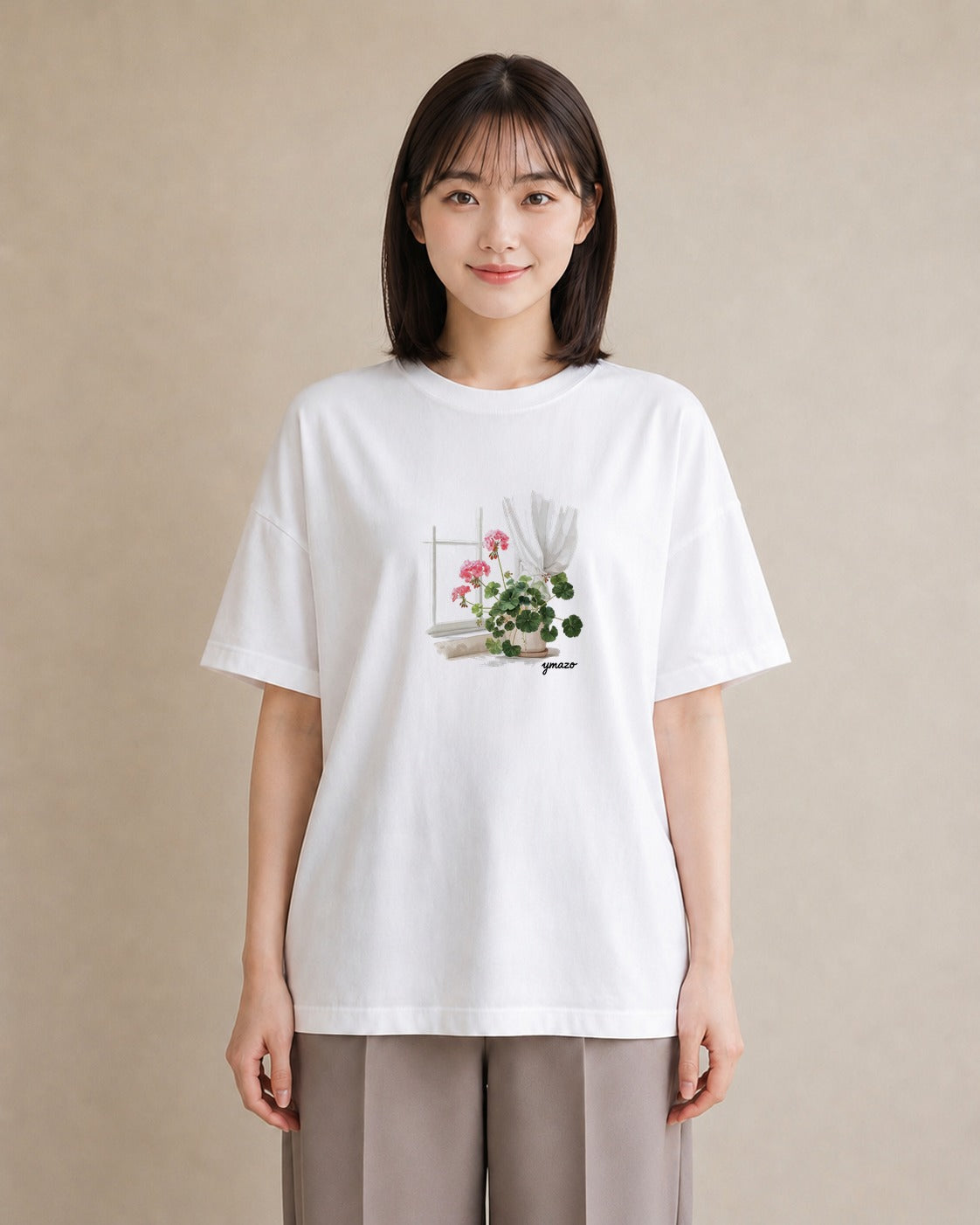 デザインTシャツ レディース 窓辺の椅子 窓辺 椅子 ナチュラル アンティーク イラスト ボタニカル 女性向けギフト 散歩 白T YMAZO