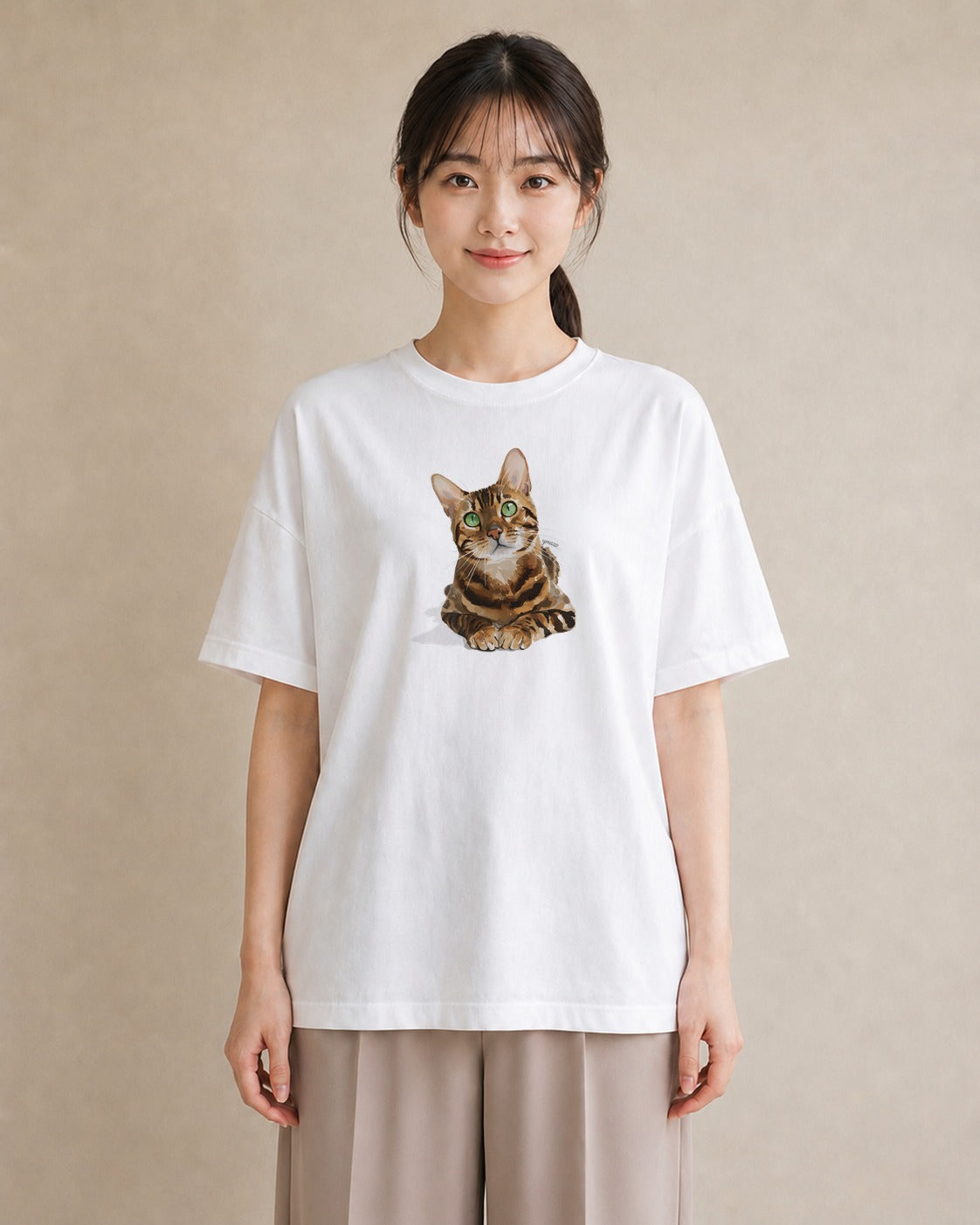 Tシャツ レディース サバトラ 猫 ねこ イラスト ラフ 旅行 母娘コーデ 白T YMAZO