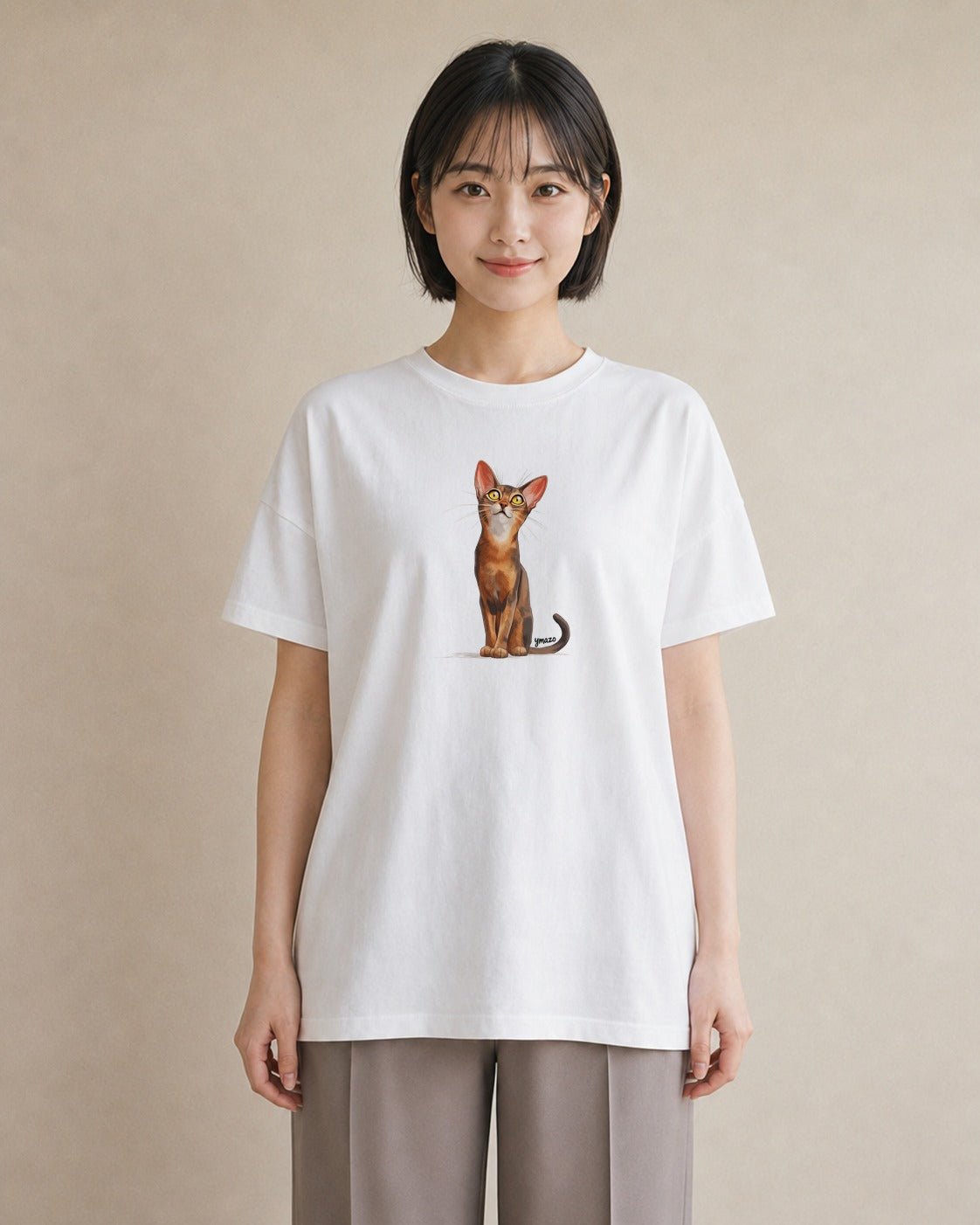 デザインTシャツ レディース サビ猫 猫 ねこ イラスト シック 休日 ペアコーデ 白T YMAZO