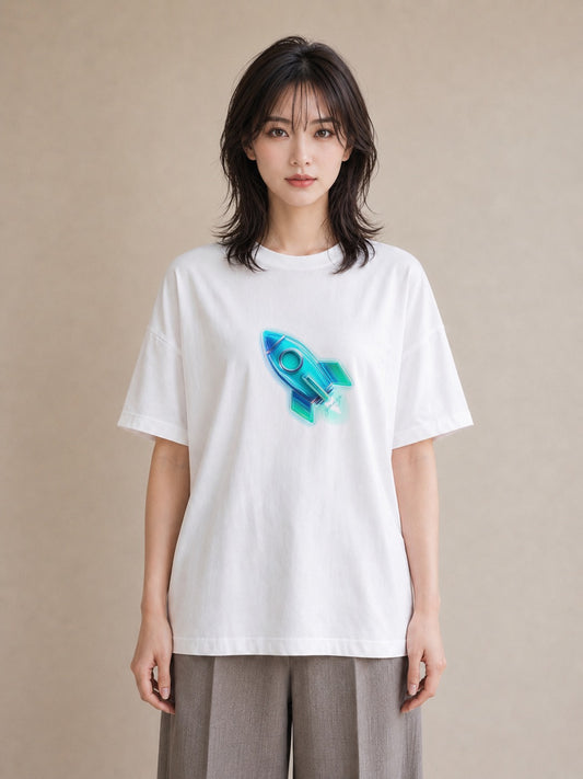 デザインTシャツ レディース ロケット 星空 宇宙 イラスト 個性的 在宅 公園 白T YMAZO