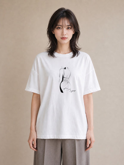 半袖Tシャツ レディース 女の子 ガール 後ろ姿 イラスト 上品 春コーデ 姉妹 白T YMAZO