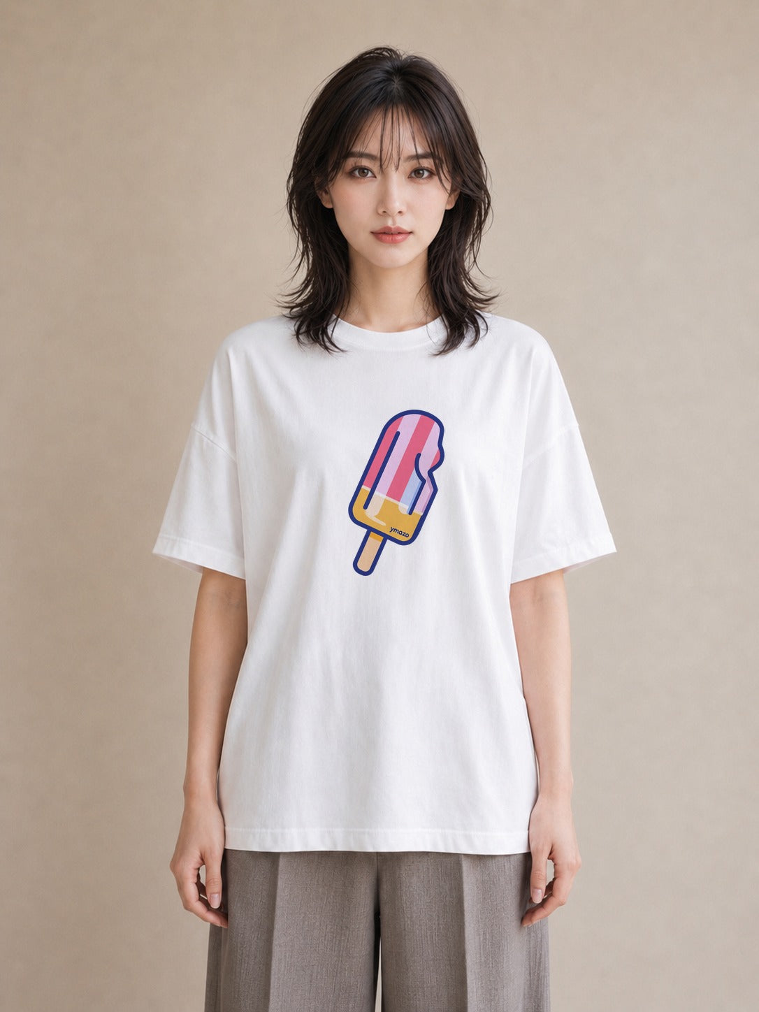 プリントTシャツ レディース アイス 食べ物 フード イラスト きれいめ ギフト 母の日 白T YMAZO