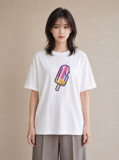 プリントTシャツ レディース アイス 食べ物 フード イラスト きれいめ ギフト 母の日 白T YMAZO