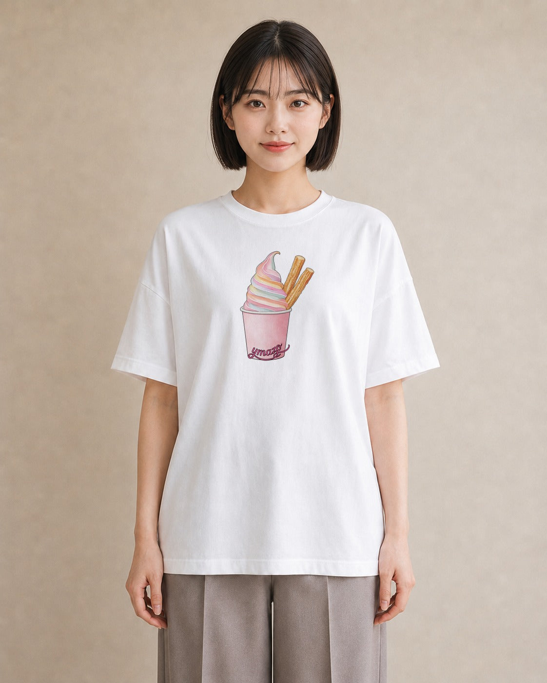グラフィックTシャツ レディース クリームソーダ 食べ物 フード イラスト ラフカジュアル デイリーウェア 休日 白T YMAZO