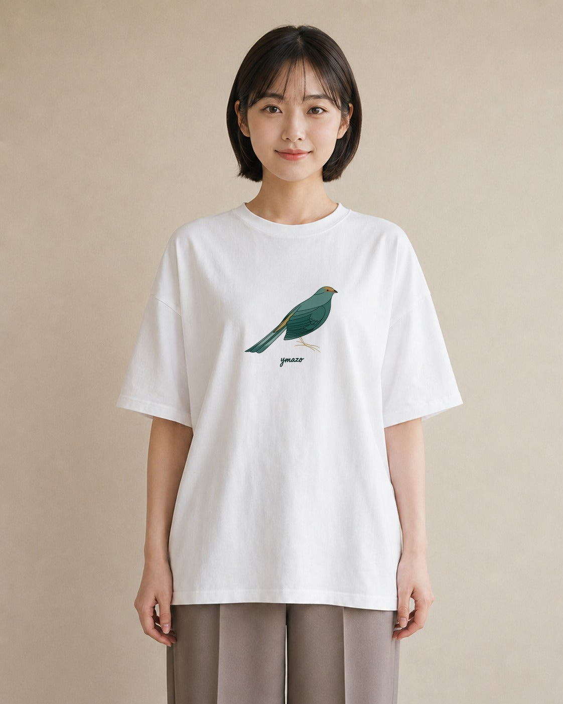 半袖Tシャツ レディース 九官鳥 ペット 動物 イラスト 抜け感 ミセス 春コーデ 白T YMAZO