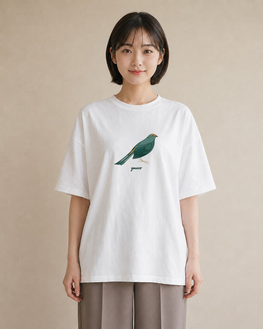 半袖Tシャツ レディース 九官鳥 ペット 動物 イラスト 抜け感 ミセス 春コーデ 白T YMAZO
