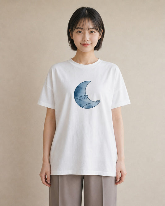 プリントTシャツ レディース 満月 星空 宇宙 イラスト ゆるコーデ 友達ギフト 部屋着 白T YMAZO
