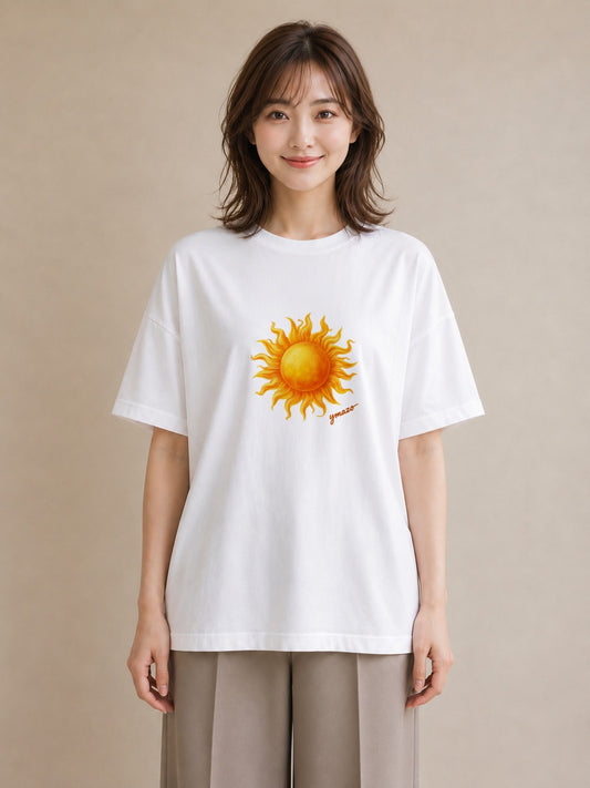 Tシャツ レディース 太陽 星空 宇宙 イラスト カフェコーデ カフェ服 クリスマス 白T YMAZO