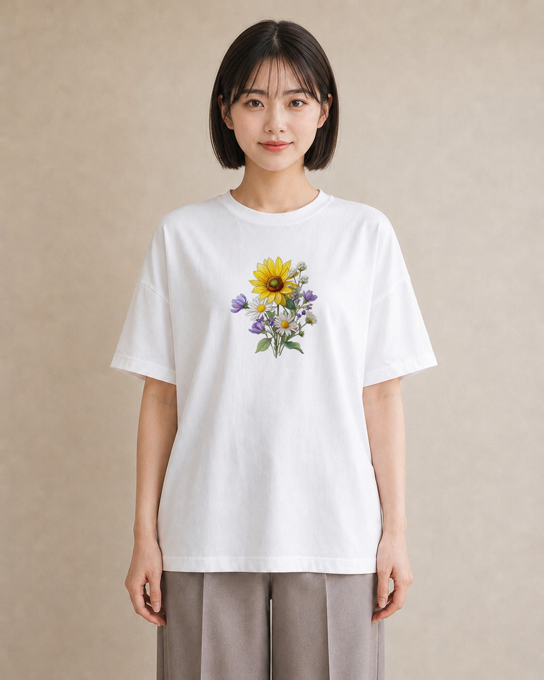 半袖Tシャツ レディース マーガレット 花 花柄 イラスト 送別ギフト 通勤 白T