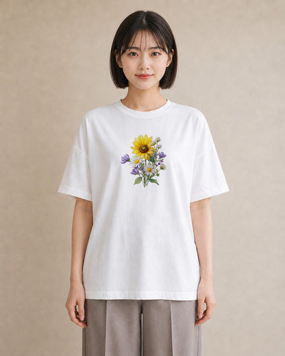 半袖Tシャツ レディース マーガレット 花 花柄 イラスト 送別ギフト 通勤 白T
