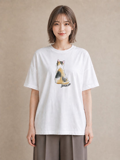 プリントTシャツ レディース マンチカン 猫 ねこ イラスト ボタニカル お出かけ 普段着 白T YMAZO