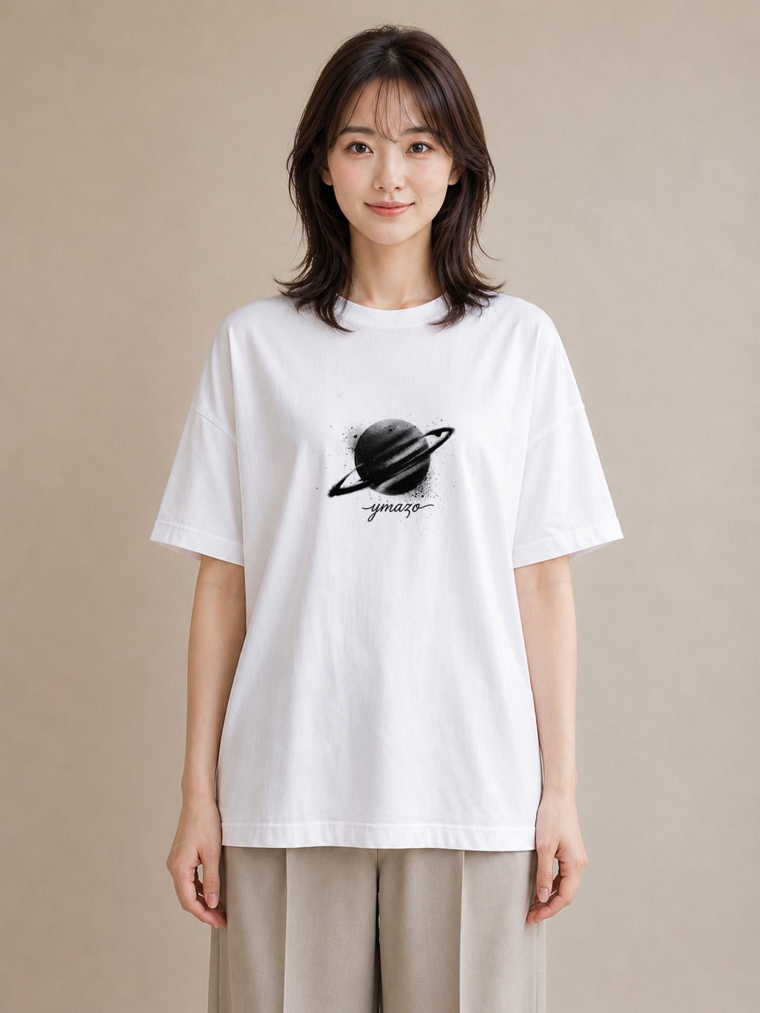 デザインTシャツ レディース 土星 星空 宇宙 イラスト 手描き風 ミセス 春コーデ 白T YMAZO