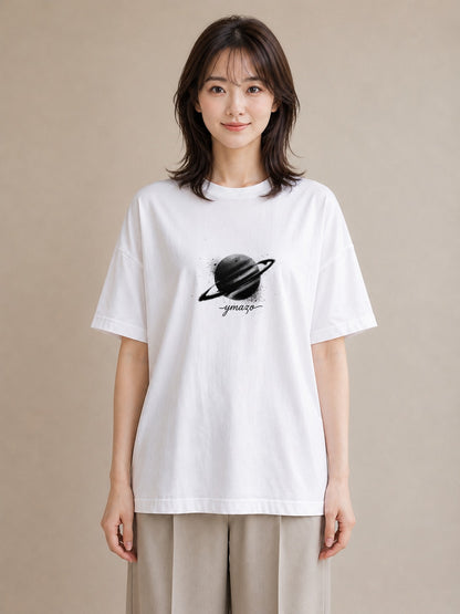 デザインTシャツ レディース 土星 星空 宇宙 イラスト 手描き風 ミセス 春コーデ 白T YMAZO