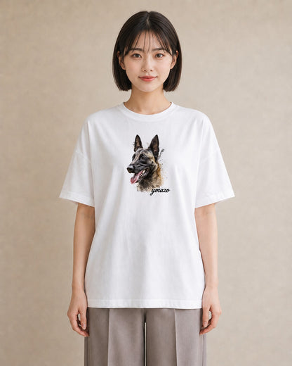 プリントTシャツ レディース ジャーマンシェパード 犬 いぬ イラスト 旅行コーデ 在宅 公園 白T YMAZO