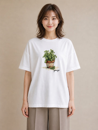 Tシャツ レディース ハーブ 植物 ボタニカル イラスト きれいめ 母の日 ビーチ 白T YMAZO