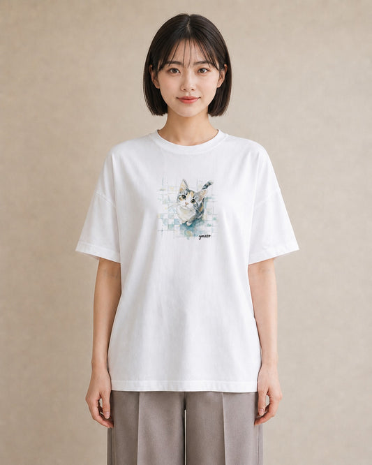 半袖Tシャツ レディース サバトラ 猫 ねこ イラスト ナチュラル ギフト 母の日 白T YMAZO