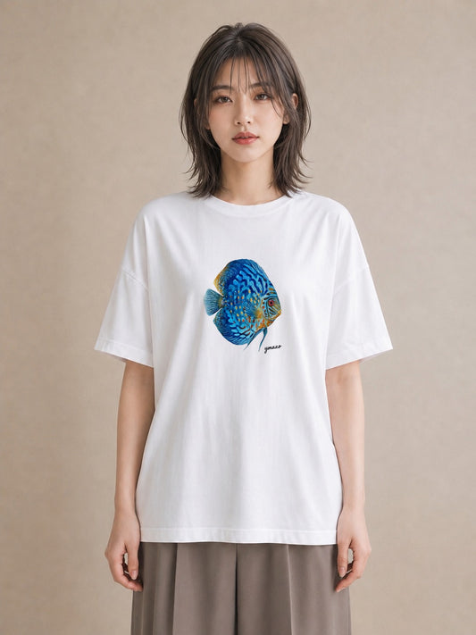 Tシャツ レディース 熱帯魚 ペット 動物 イラスト 上品 ラフ レイヤード 白T YMAZO