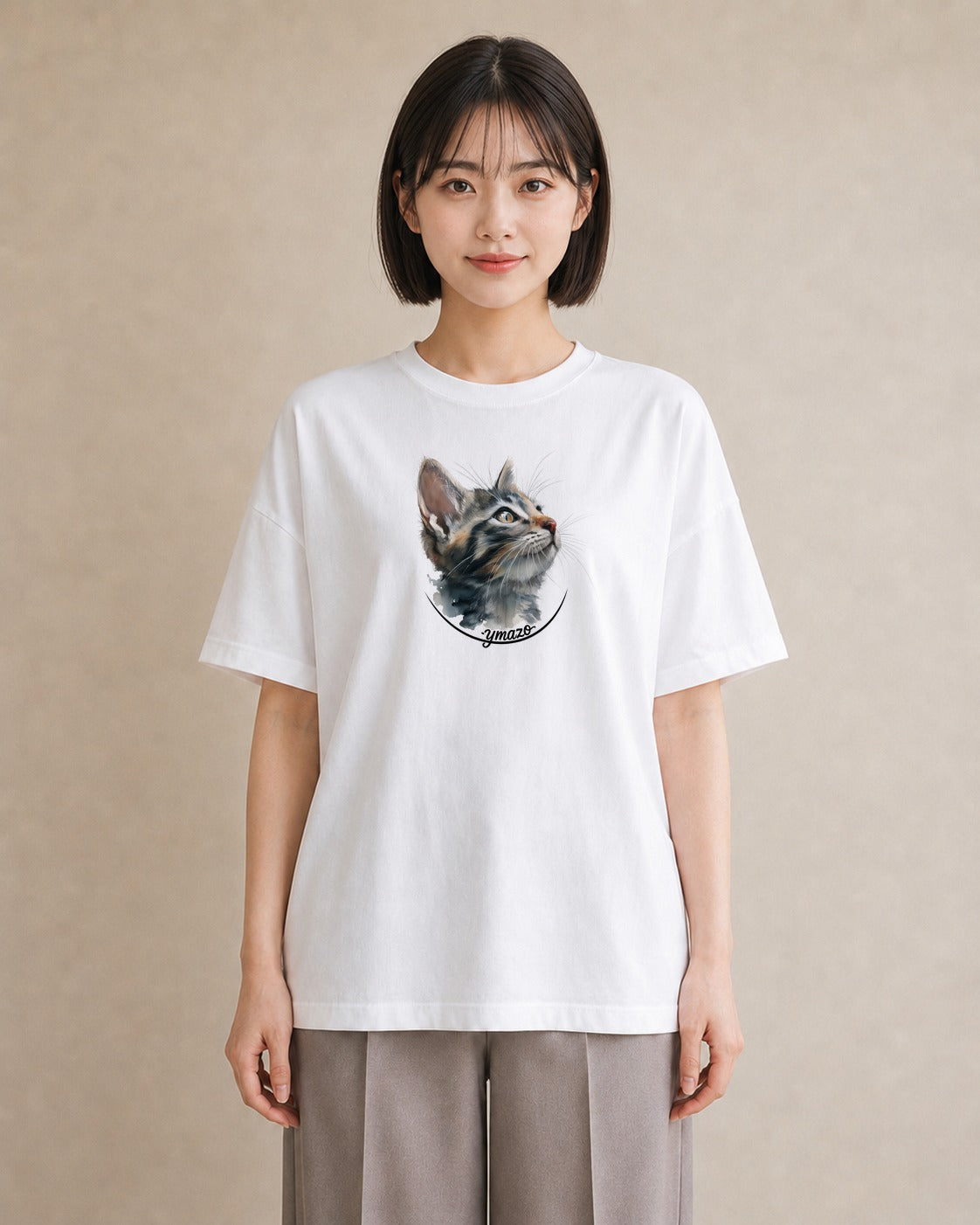 デザインTシャツ レディース サビ猫 猫 ねこ イラスト ゆるコーデ 誕生日プレゼント 綿100 白T YMAZO
