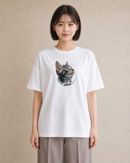 デザインTシャツ レディース サビ猫 猫 ねこ イラスト ゆるコーデ 誕生日プレゼント 綿100 白T YMAZO
