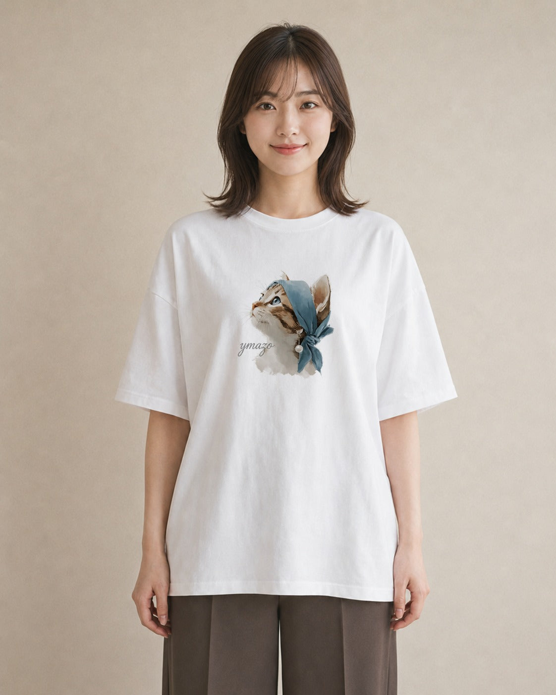 半袖Tシャツ レディース ねこ 猫 ネコ イラスト シンプル 敬老の日 ホワイトデー 白T YMAZO