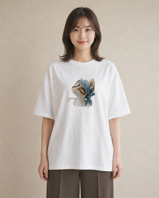 半袖Tシャツ レディース ねこ 猫 ネコ イラスト シンプル 敬老の日 ホワイトデー 白T YMAZO