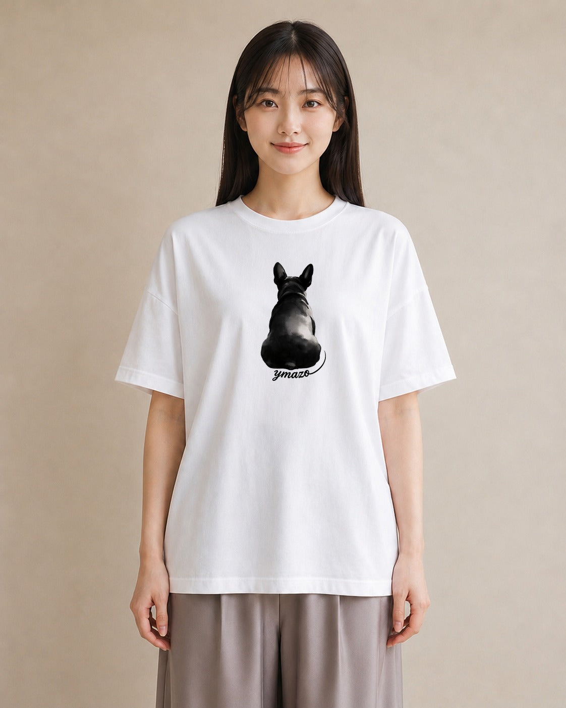 デザインTシャツ レディース フレンチブルドッグ フレブル 犬 いぬ イラスト 抜け感 20代 カジュアルコーデ 白T YMAZO