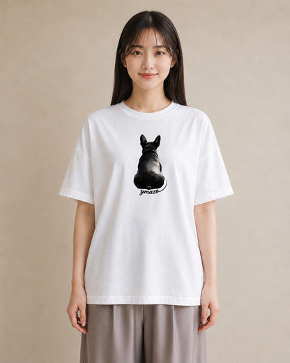 デザインTシャツ レディース フレンチブルドッグ フレブル 犬 いぬ イラスト 抜け感 20代 カジュアルコーデ 白T YMAZO