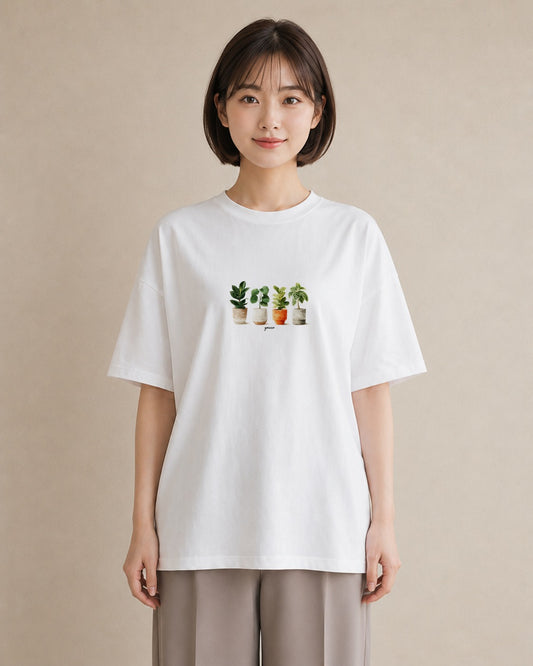プリントTシャツ レディース 観葉植物 植物 ボタニカル イラスト 休日コーデ ホワイトデー 春服 白T YMAZO