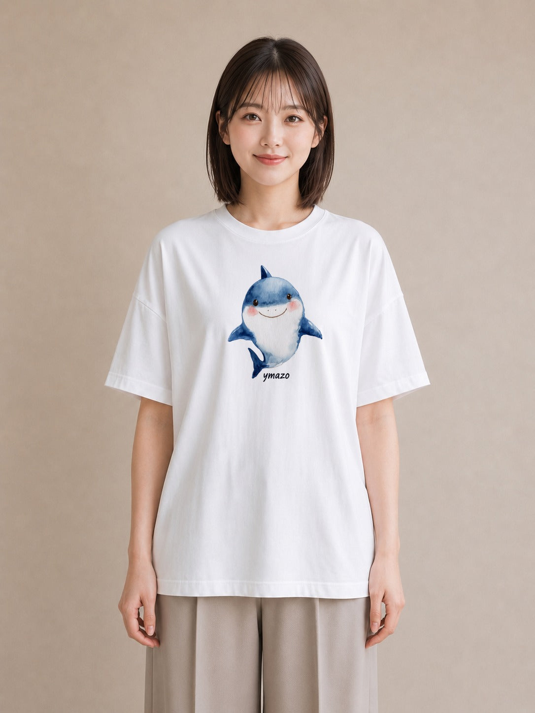 Tシャツ レディース ジンベエザメ 海の生き物 海 イラスト ゆるコーデ カフェ巡り 白T YMAZO
