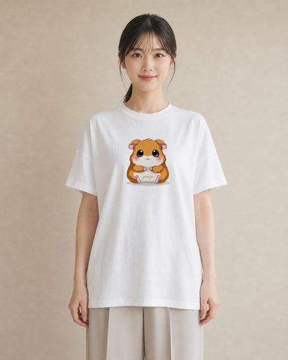 Tシャツ レディース ハムスター ペット 動物 イラスト フェミニン 通学 誕生日プレゼント 白T YMAZO