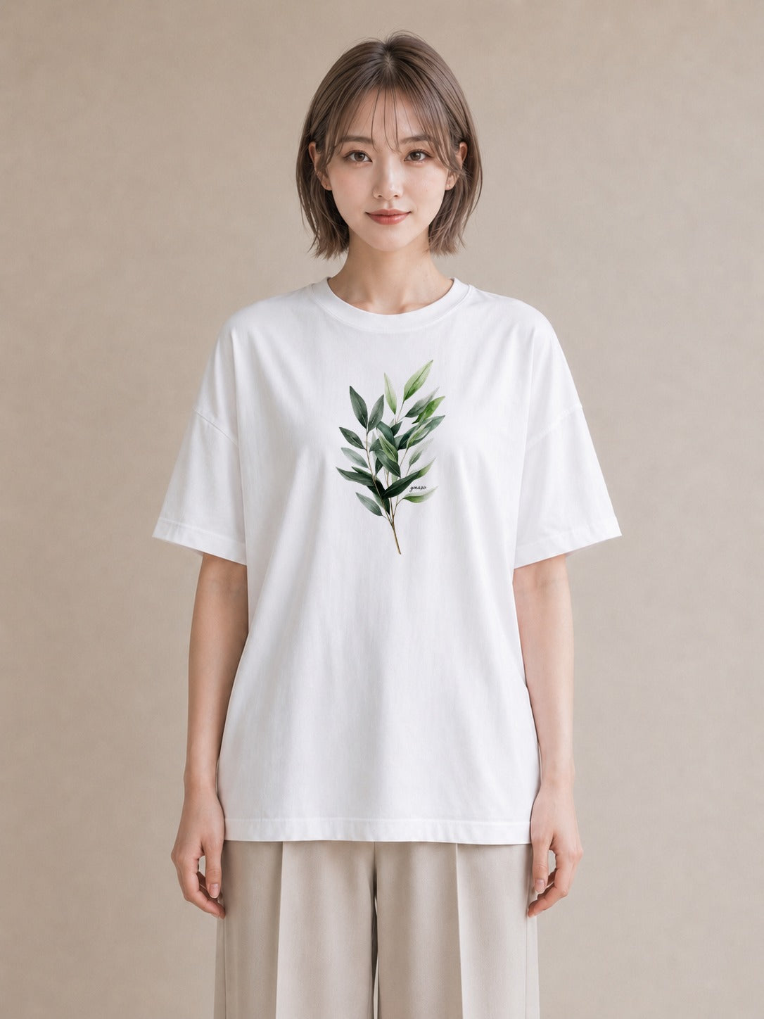 グラフィックTシャツ レディース 新緑 植物 ボタニカル イラスト 旅行コーデ 社会人 女性 白T YMAZO
