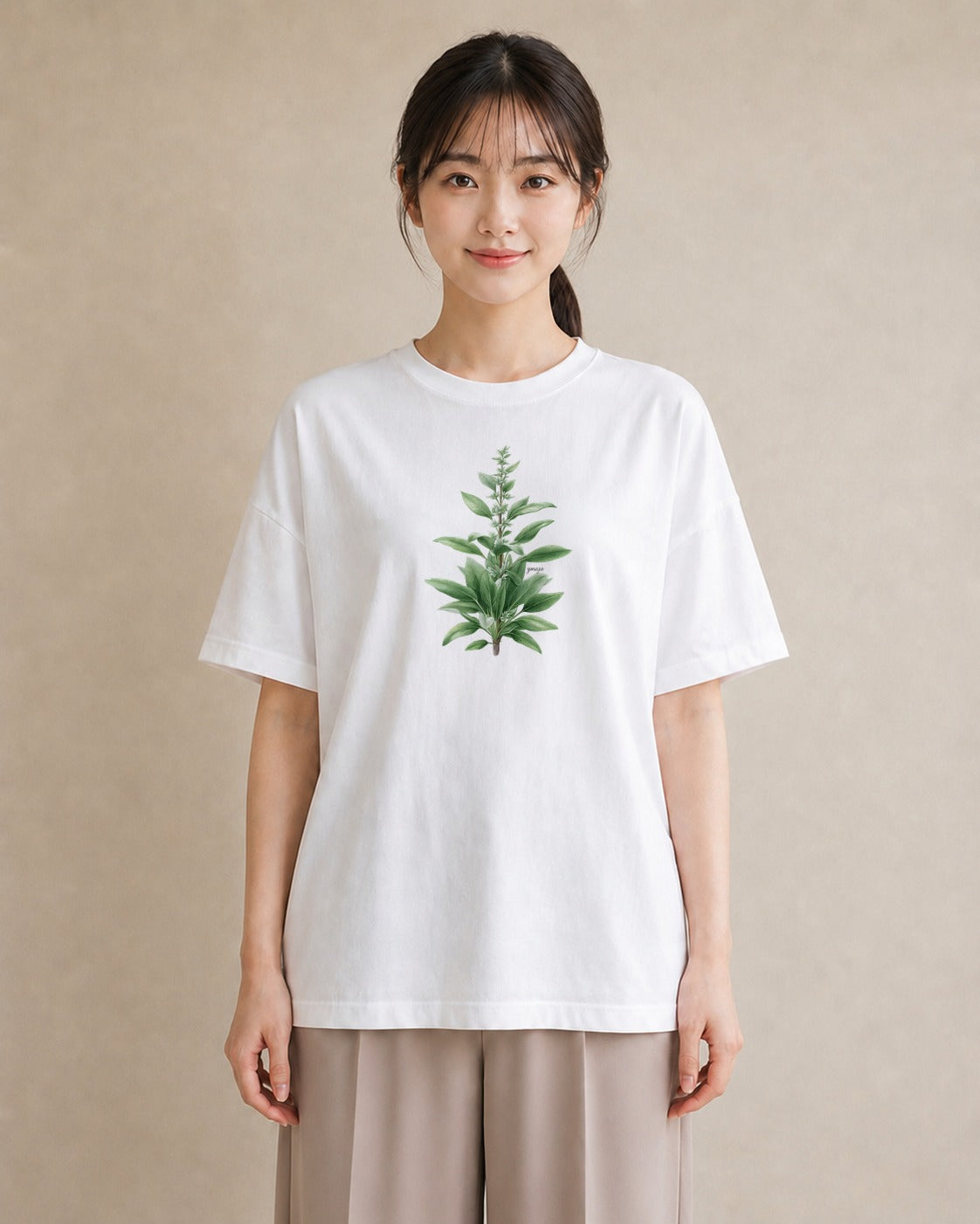 Tシャツ レディース ハーブ 植物 ボタニカル イラスト 北欧風 休日 ペアコーデ 白T YMAZO