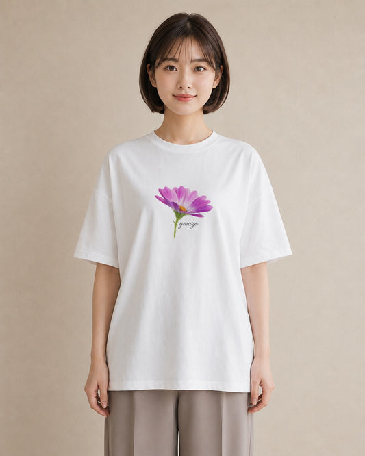 Tシャツ レディース マーガレット 花 花柄 イラスト カフェ巡り 女子会 白T YMAZO