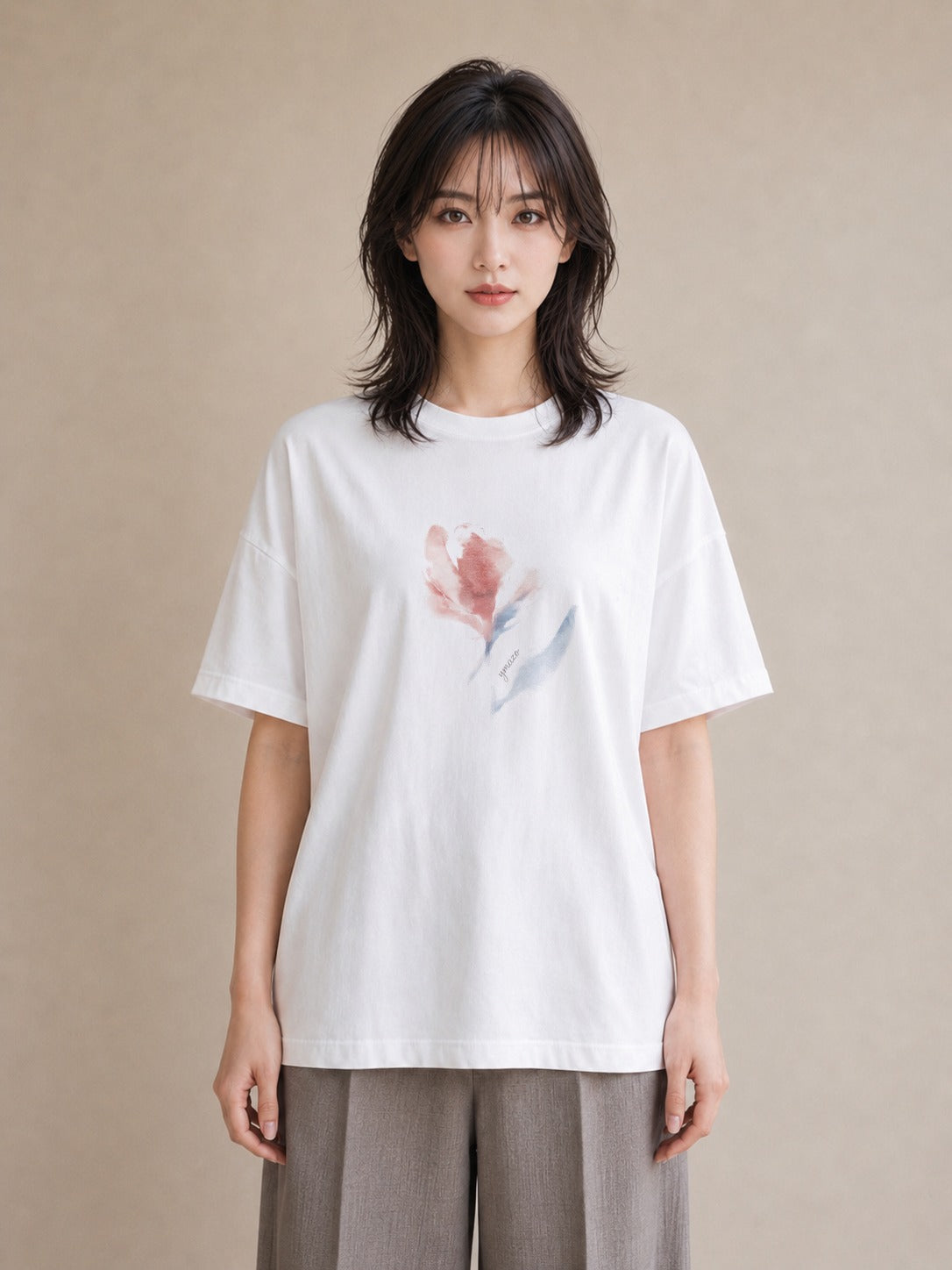 プリントTシャツ レディース チューリップ 花 花柄 イラスト ユニーク 在宅 公園 白T