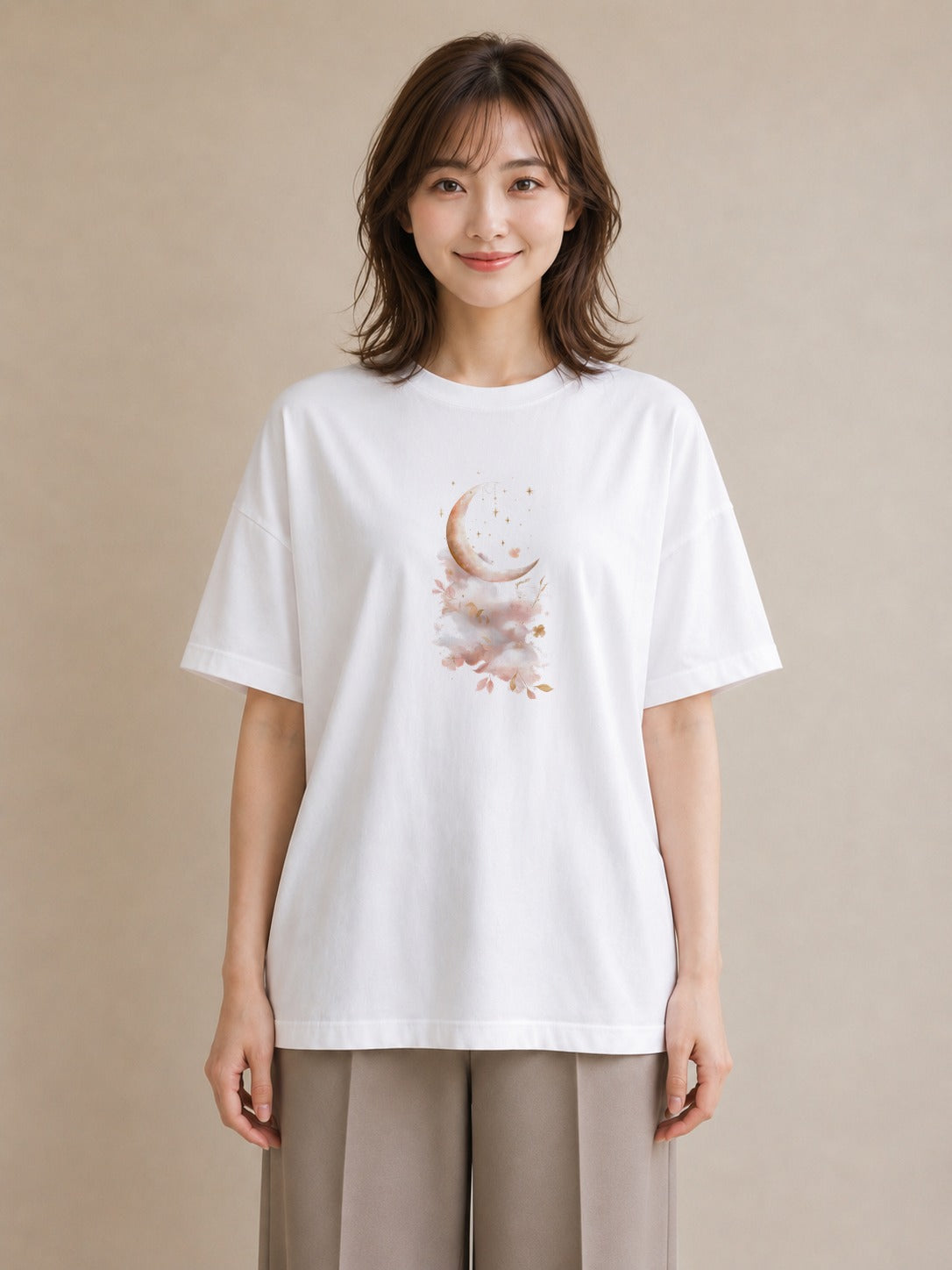 半袖Tシャツ レディース 星空 宇宙 イラスト カフェコーデ ラフ レイヤード 白T YMAZO