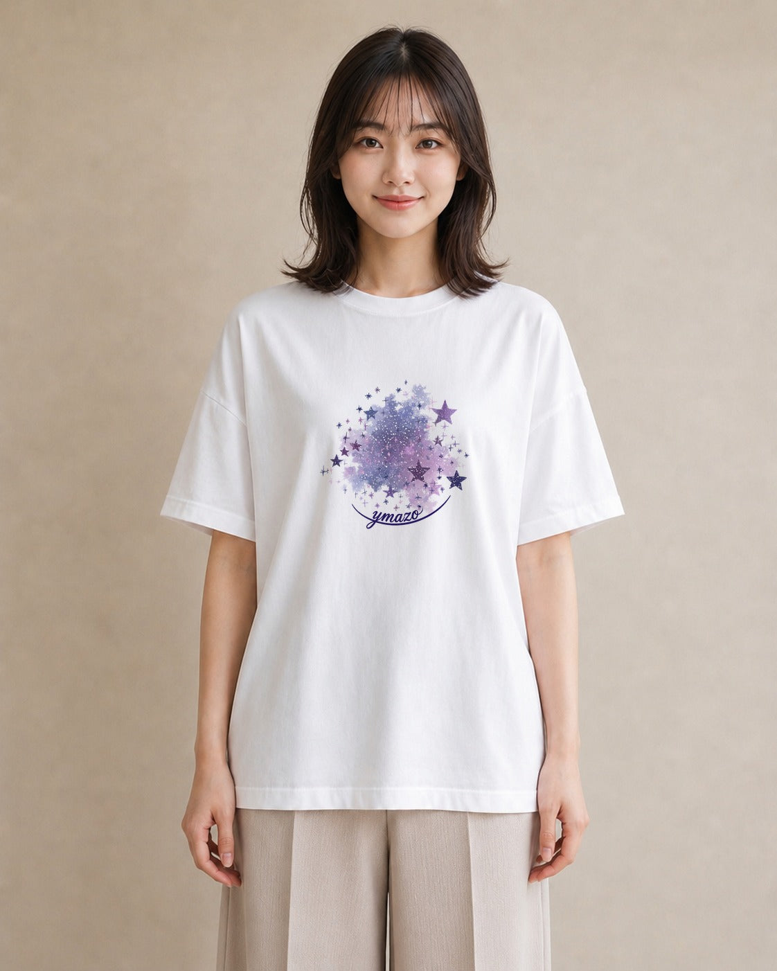 デザインTシャツ レディース 魚座 星空 宇宙 イラスト フェミニン 夏コーデ 通学 白T YMAZO