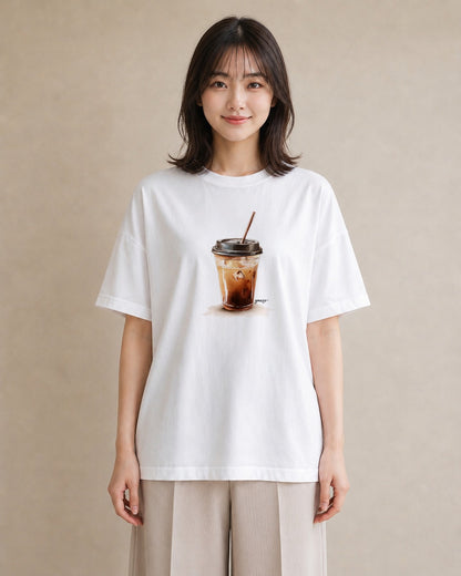 半袖Tシャツ レディース エスプレッソ 食べ物 フード イラスト ボタニカル ママ カフェ服 白T YMAZO