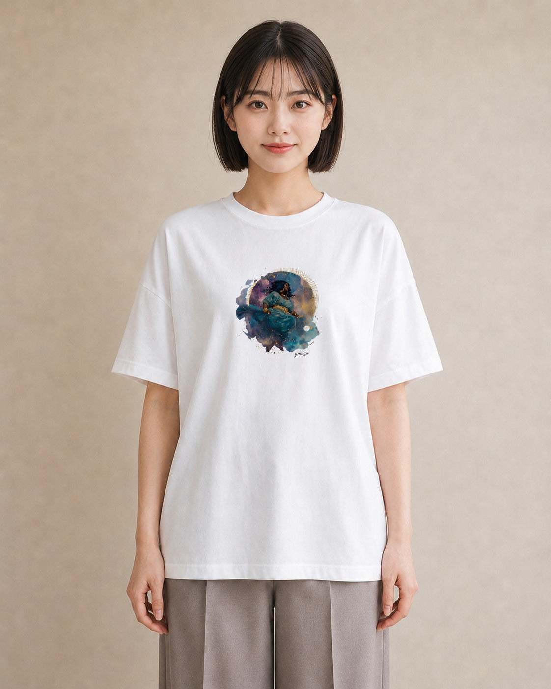 デザインTシャツ レディース 天秤座 星空 宇宙 イラスト ヴィンテージ風 20代 カジュアルコーデ 白T YMAZO