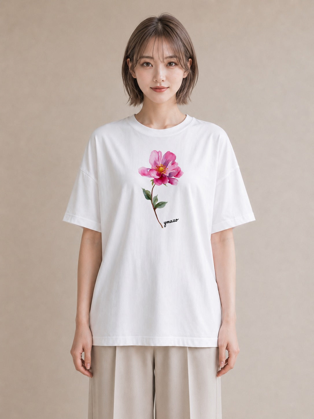 グラフィックTシャツ レディース 牡丹 花 花柄 イラスト ナチュラル 母娘コーデ 自分用 白T