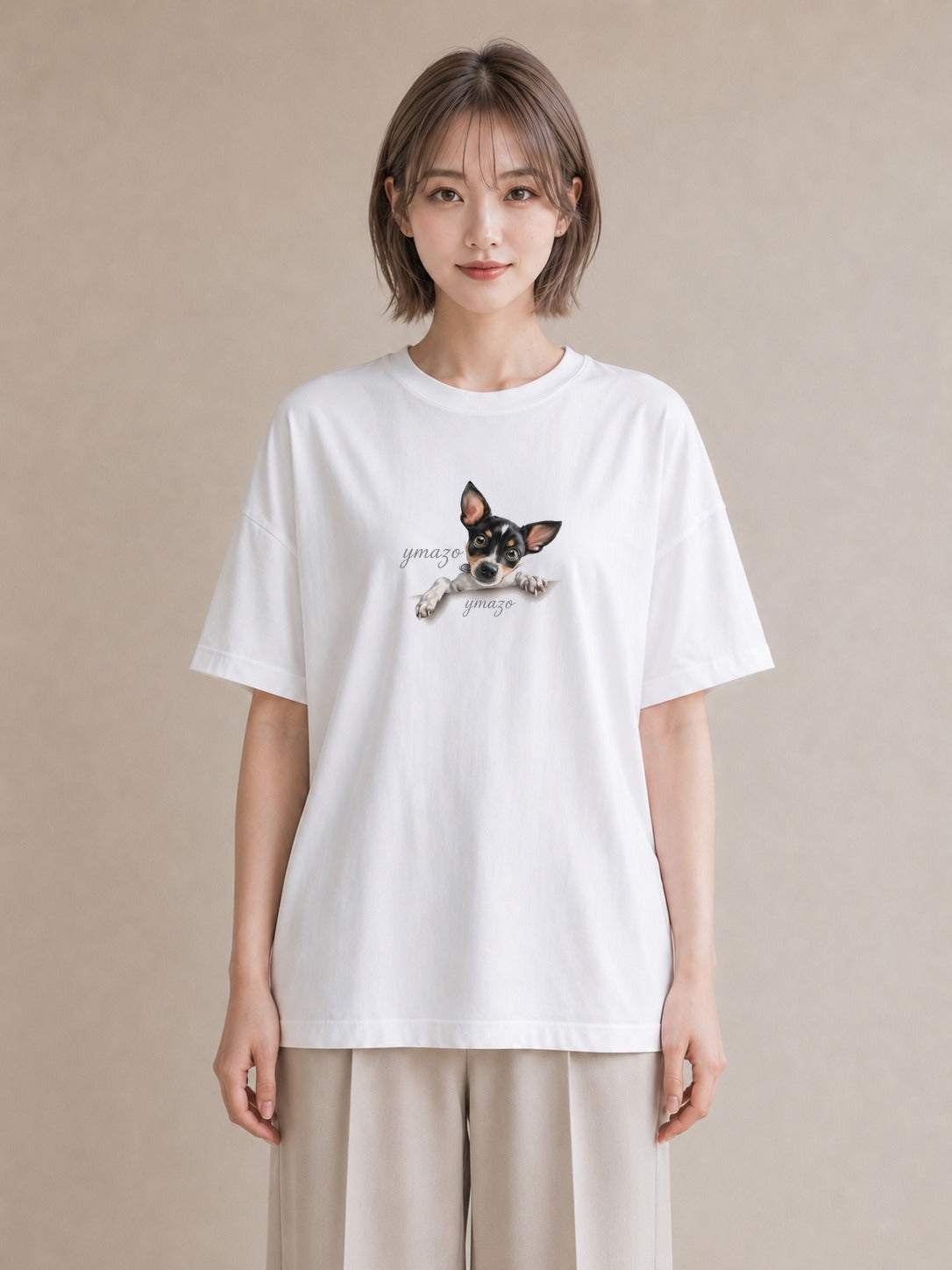 半袖Tシャツ レディース チワワ 犬 いぬ イラスト シック デイリーウェア 休日 白T YMAZO