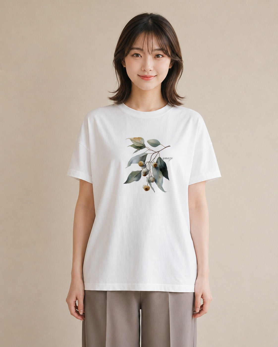 グラフィックTシャツ レディース どんぐり 植物 ボタニカル イラスト お洒落 公園 ママ 白T YMAZO