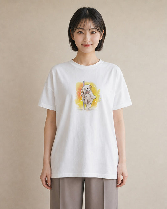 Tシャツ レディース ビションフリーゼ 犬 いぬ イラスト アート風 送別ギフト 通勤 白T YMAZO
