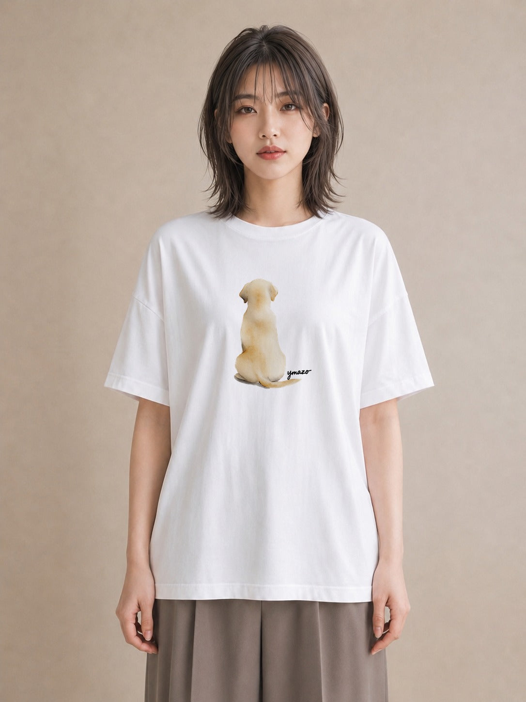 プリントTシャツ レディース ラブラドールレトリバー 犬 いぬ イラスト ヴィンテージ風 夏コーデ 通学 白T YMAZO