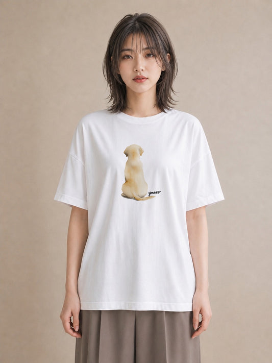 プリントTシャツ レディース ラブラドールレトリバー 犬 いぬ イラスト ヴィンテージ風 夏コーデ 通学 白T YMAZO