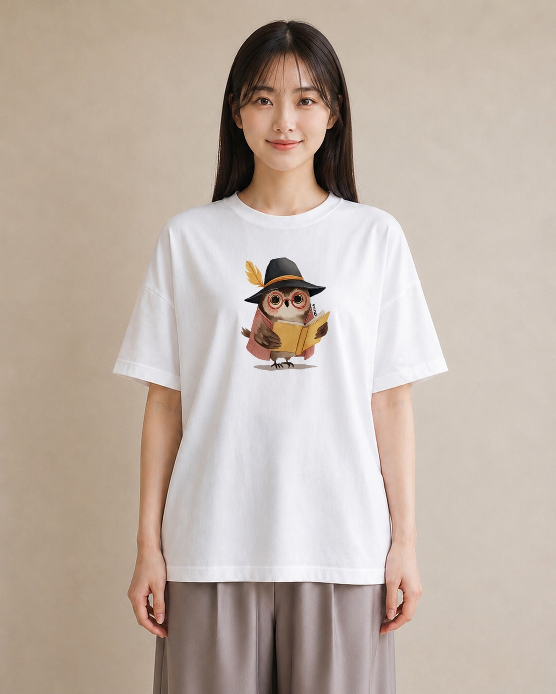 半袖Tシャツ レディース フクロウ 動物 アニマル イラスト 手描き風 クリスマス 旅行 白T YMAZO